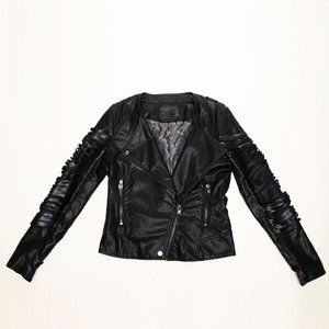 Black Faux Leather Fringe Cut Jacket